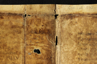 Fragmentary titling of the binding parchment